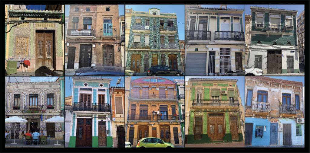 Mosaic of façades of the Cabanyal. Source: bottom left, Tripadvisor. Rest of the images, Eva Bravo.